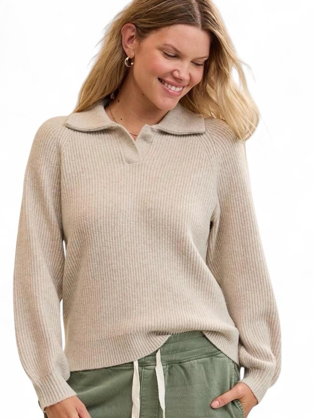 Aerie Classic Quarter Button Cream Sweater XS Fall Oversized Neutral Minimalist